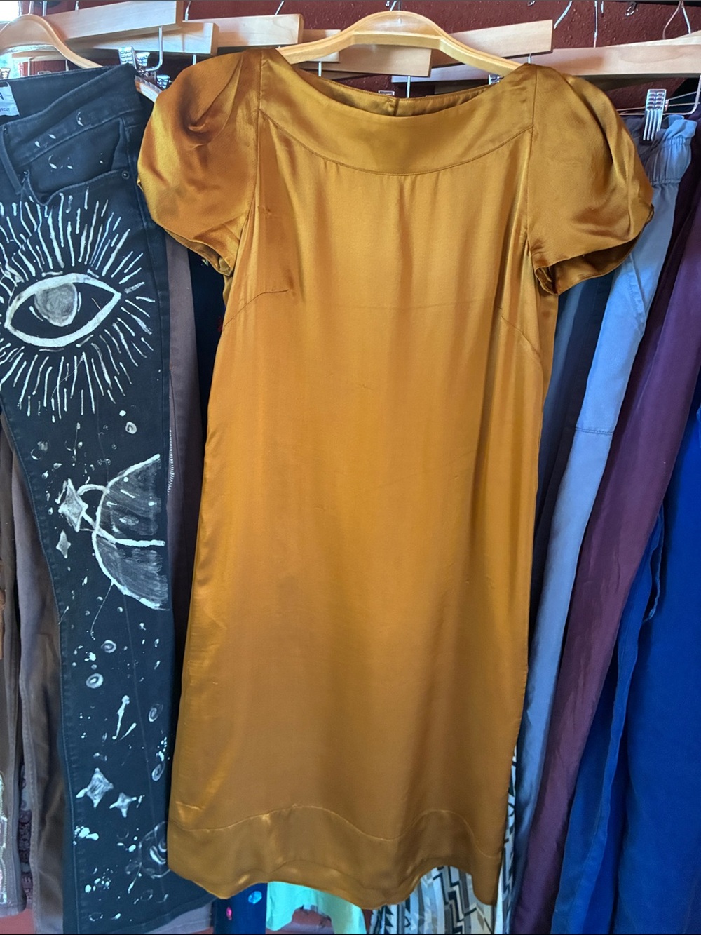 French Connection Mustard Short-Sleeve Shift Midi Dress
